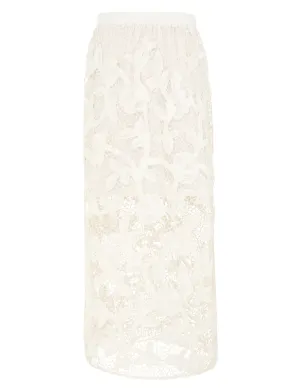 Golden Crochet Lace Skirt in Ivory