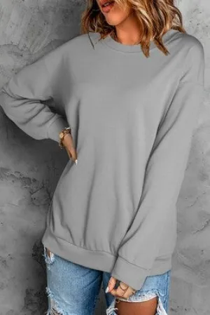 Gray Crew Neck Ribbed Oversized Sweatshirt