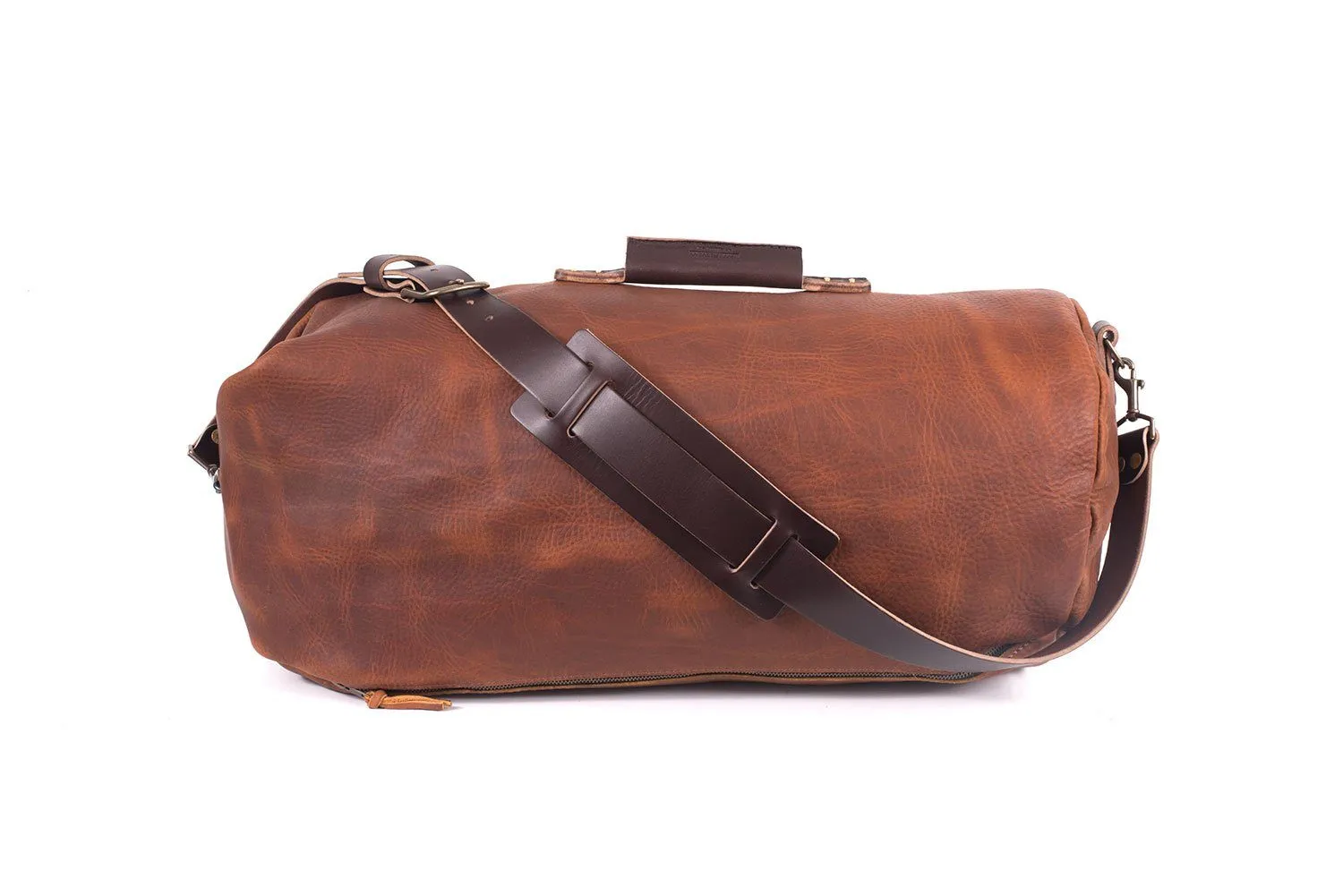 GUNNAR ZIPPERED LEATHER DUFFLE BAG - MILITARY STYLE DUFFLE BAG