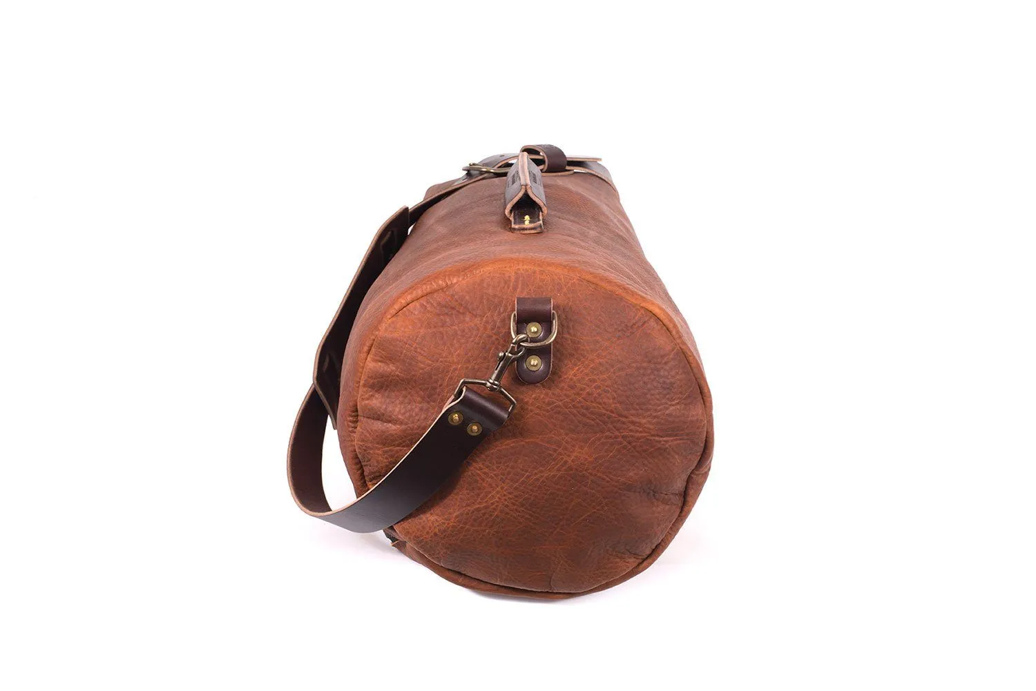 GUNNAR ZIPPERED LEATHER DUFFLE BAG - MILITARY STYLE DUFFLE BAG