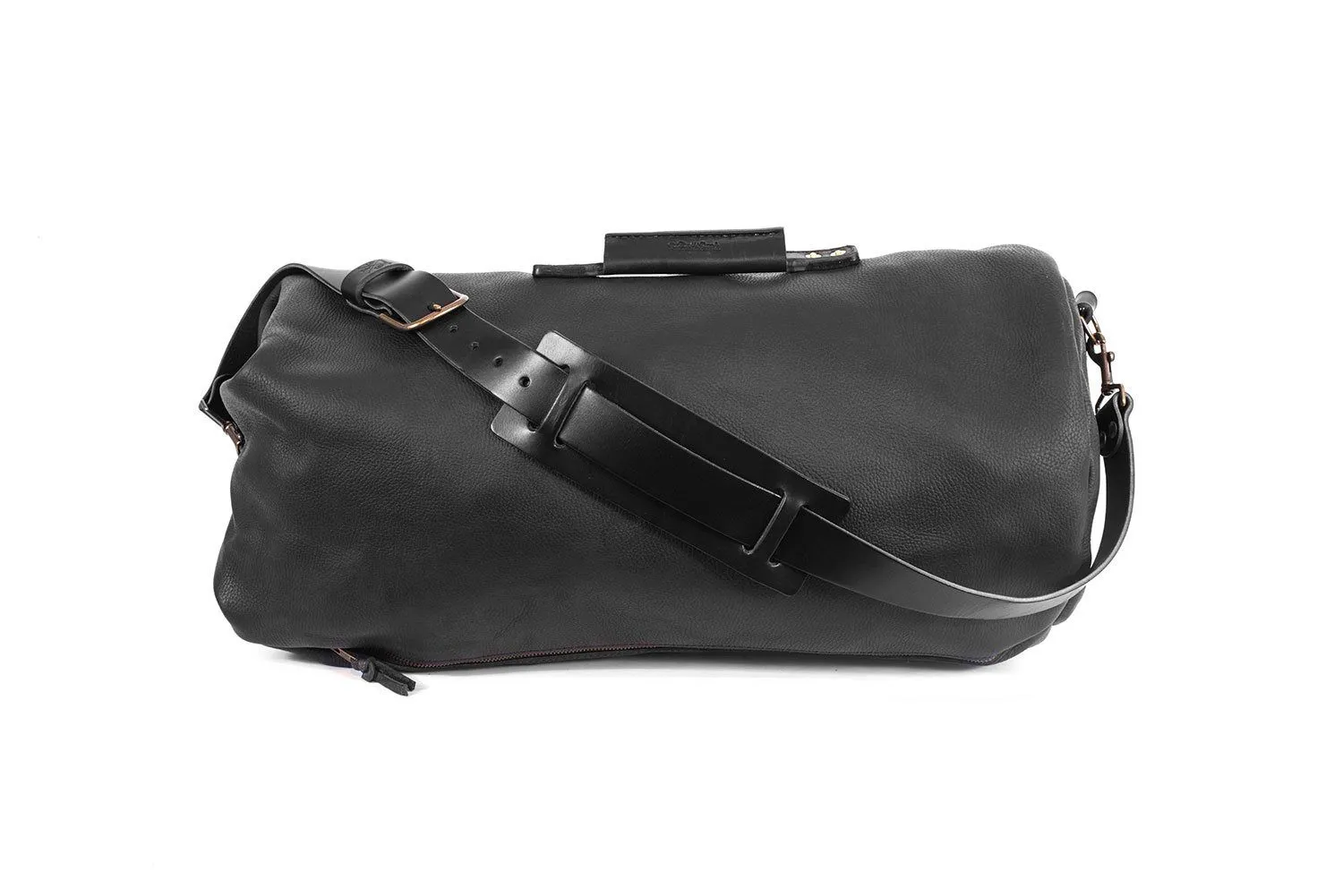 GUNNAR ZIPPERED LEATHER DUFFLE BAG - MILITARY STYLE DUFFLE BAG