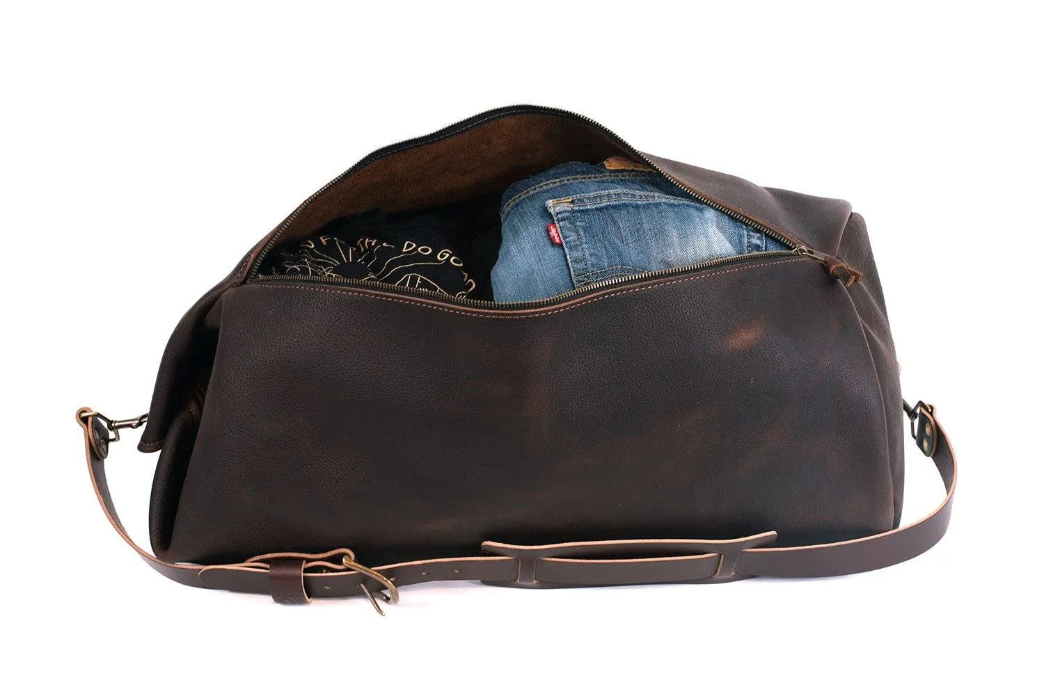GUNNAR ZIPPERED LEATHER DUFFLE BAG - MILITARY STYLE DUFFLE BAG