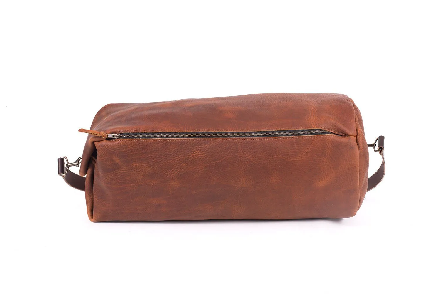GUNNAR ZIPPERED LEATHER DUFFLE BAG - MILITARY STYLE DUFFLE BAG