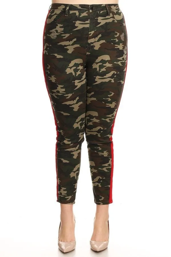 High Rise Skinny Jeans w/ Red Highlight Out seam Camo