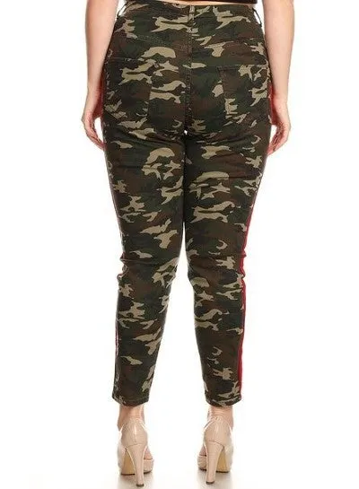 High Rise Skinny Jeans w/ Red Highlight Out seam Camo