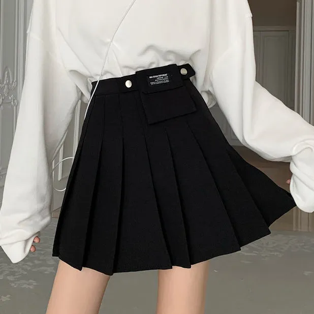 High Waist Pleated A-Line Short Skirt