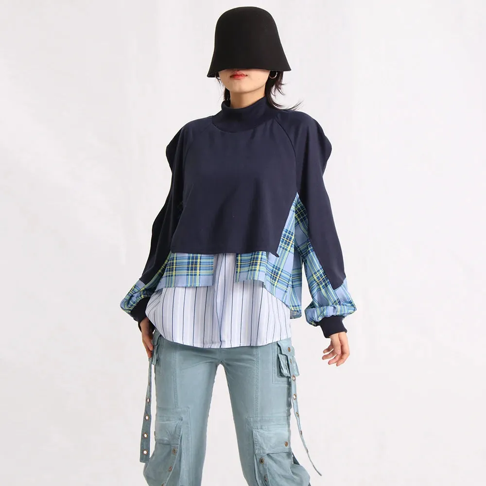 Hit Color Sweatshirts For Women Round Neck Long Sleeve Casual Loose Patchwork Button Sweatshirt Female Fashion 2023