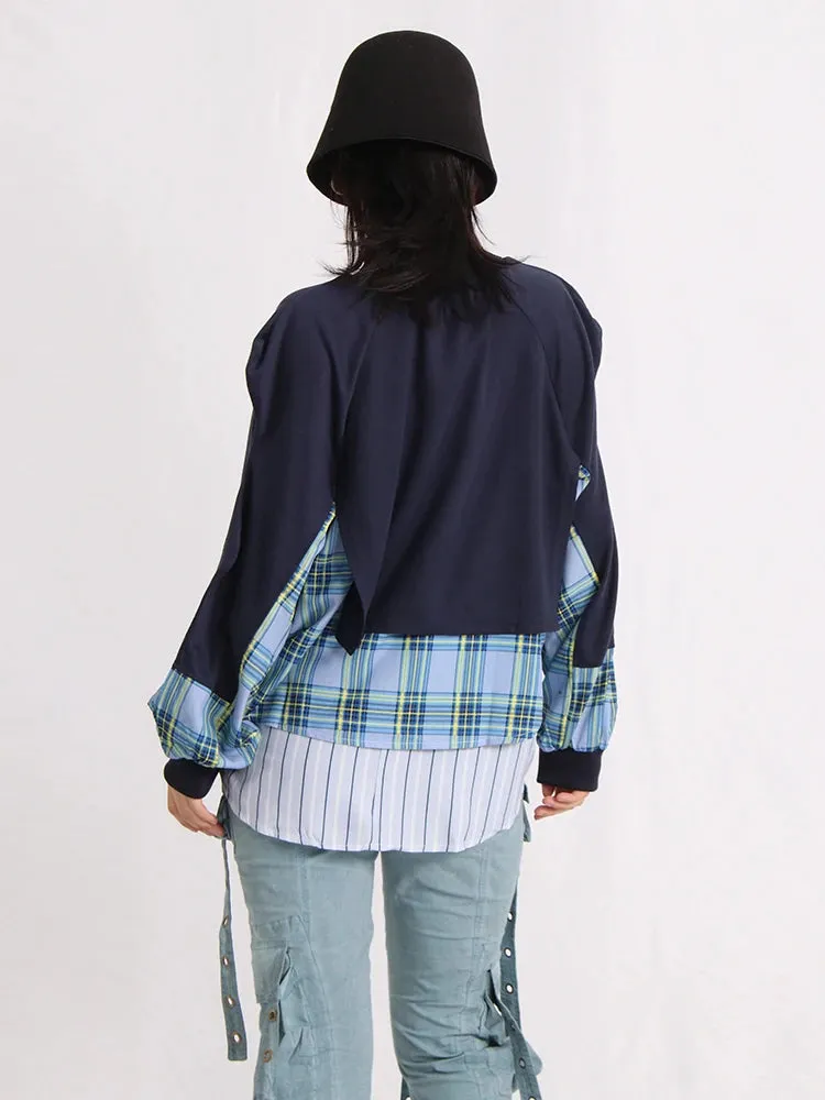 Hit Color Sweatshirts For Women Round Neck Long Sleeve Casual Loose Patchwork Button Sweatshirt Female Fashion 2023