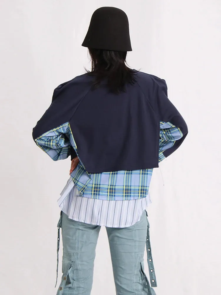 Hit Color Sweatshirts For Women Round Neck Long Sleeve Casual Loose Patchwork Button Sweatshirt Female Fashion 2023