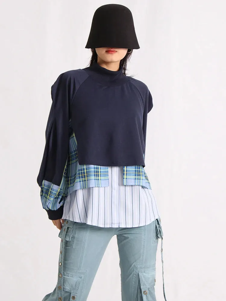 Hit Color Sweatshirts For Women Round Neck Long Sleeve Casual Loose Patchwork Button Sweatshirt Female Fashion 2023