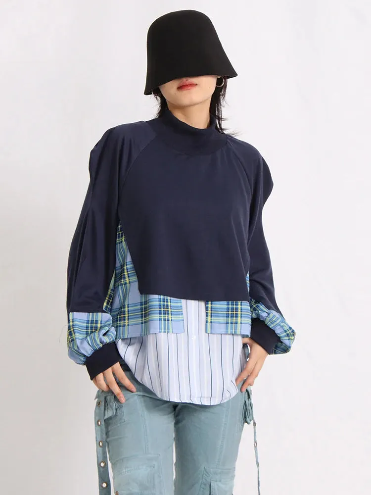 Hit Color Sweatshirts For Women Round Neck Long Sleeve Casual Loose Patchwork Button Sweatshirt Female Fashion 2023