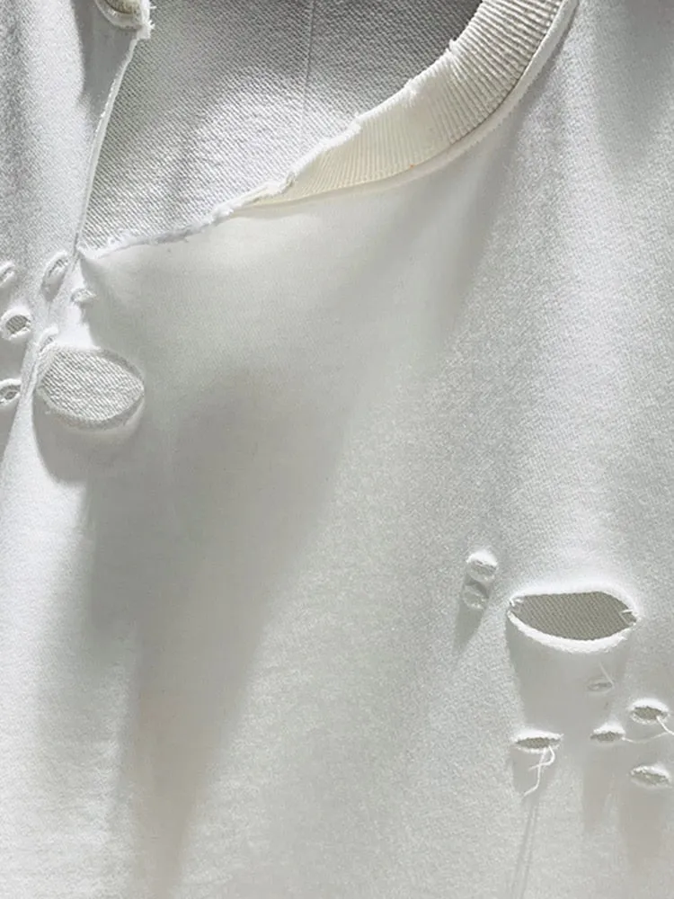 Hole Hollow Out Sweatshirt For Women Round Neck Long Sleeve Solid Minimalist Loose Sweatshirts Female Clothing