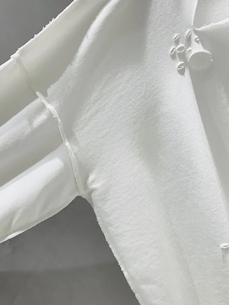 Hole Hollow Out Sweatshirt For Women Round Neck Long Sleeve Solid Minimalist Loose Sweatshirts Female Clothing