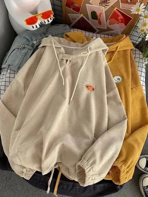 Hoodies Women Corduroy Solid Color Vintage Sweatshirts Spring Autumn Long Sleeve Casual Oversize BF Loose All Match Tops