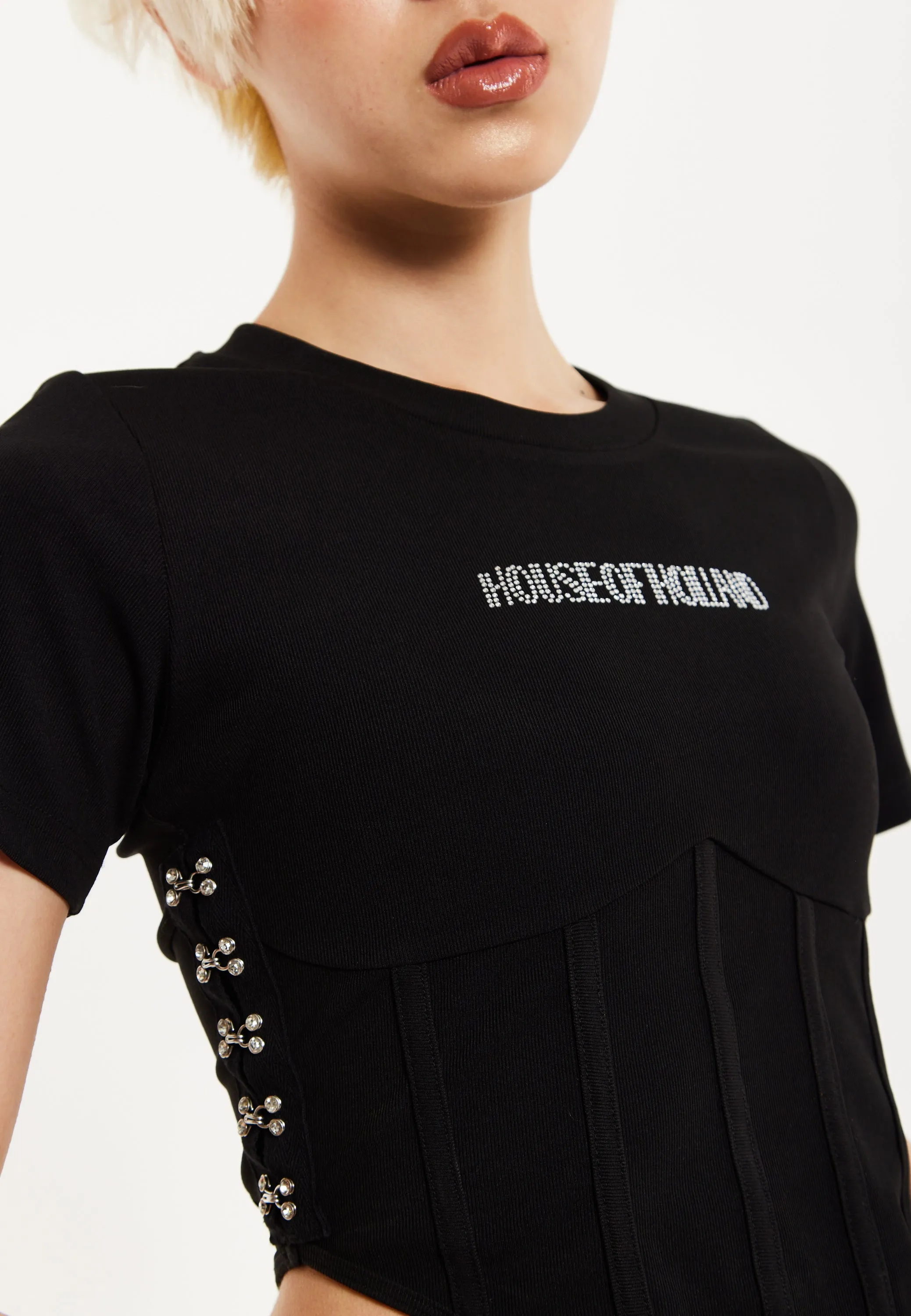 House Of Holland Corset Crop Top In Black