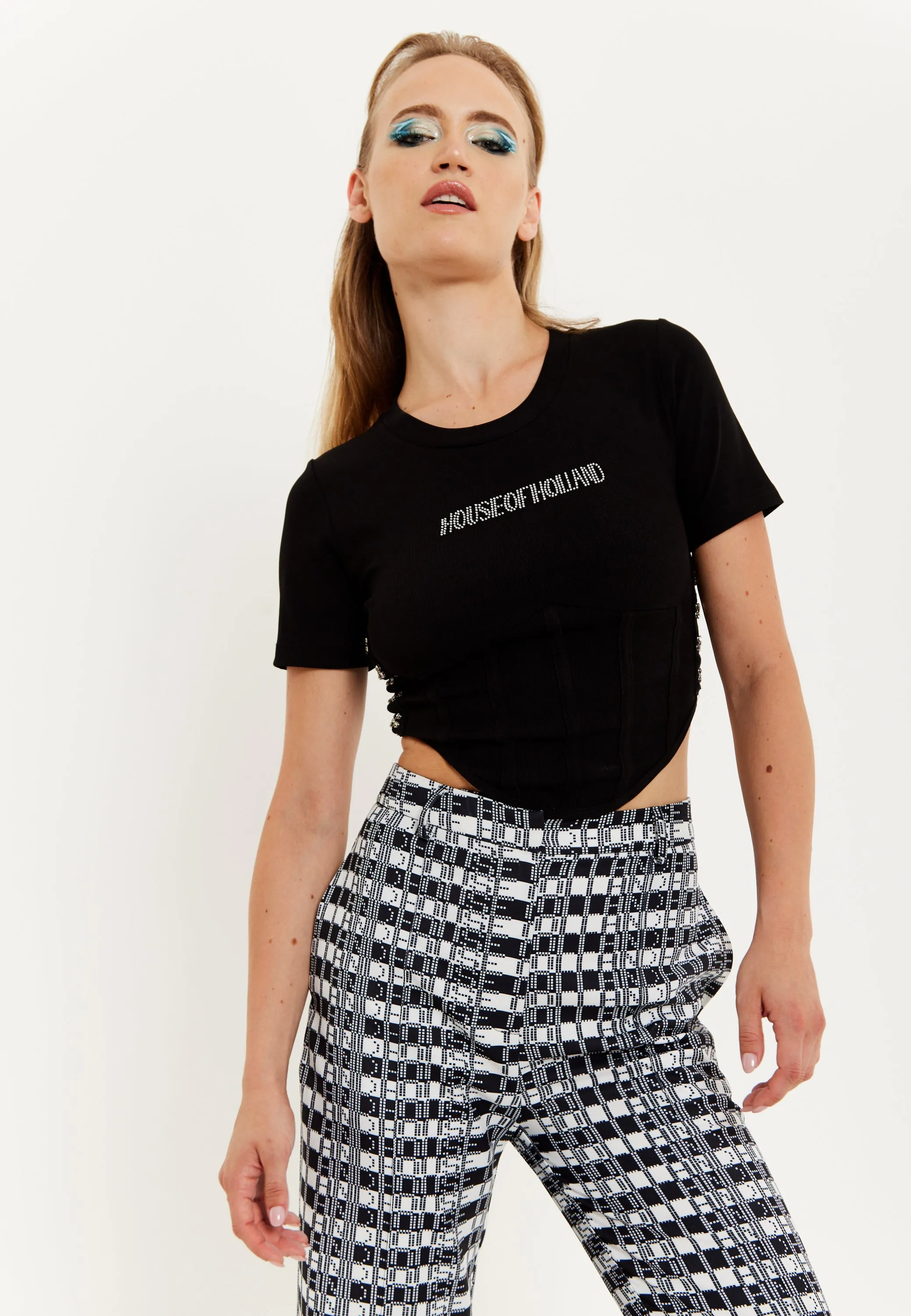 House Of Holland Corset Crop Top In Black