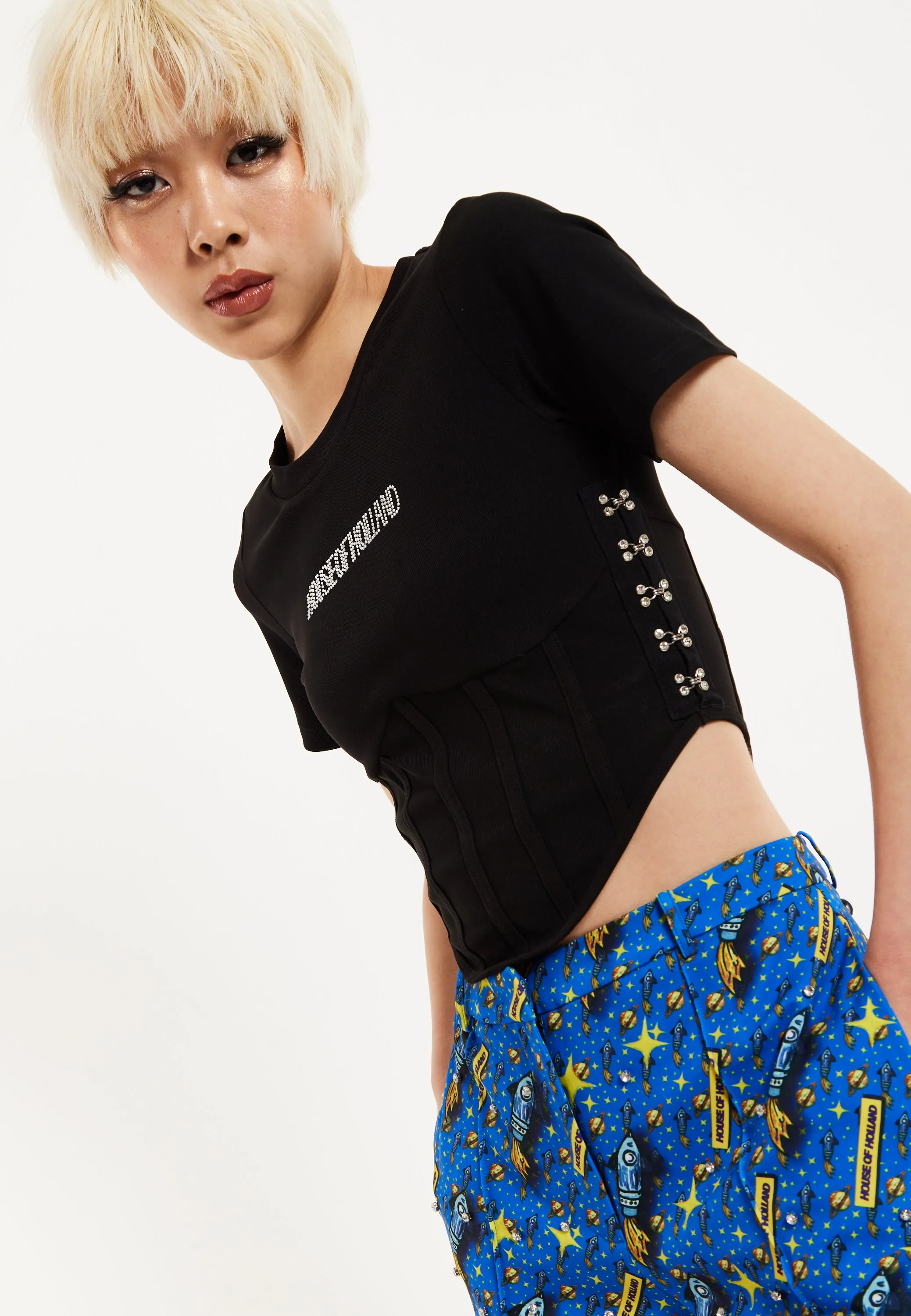 House Of Holland Corset Crop Top In Black