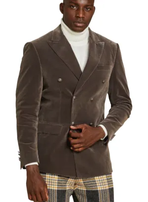 Inserch Gray Men's Double Breasted Velvet Blazer Silver Buttons Inserch Gray Men's Double Breasted Velvet Blazer Silver Buttons