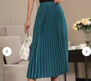 Jade Teal Pleated Maxi Skirt