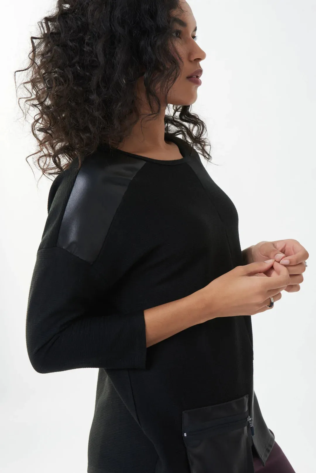 JOSEPH RIBKOFF 223025 Leather Pocket Top