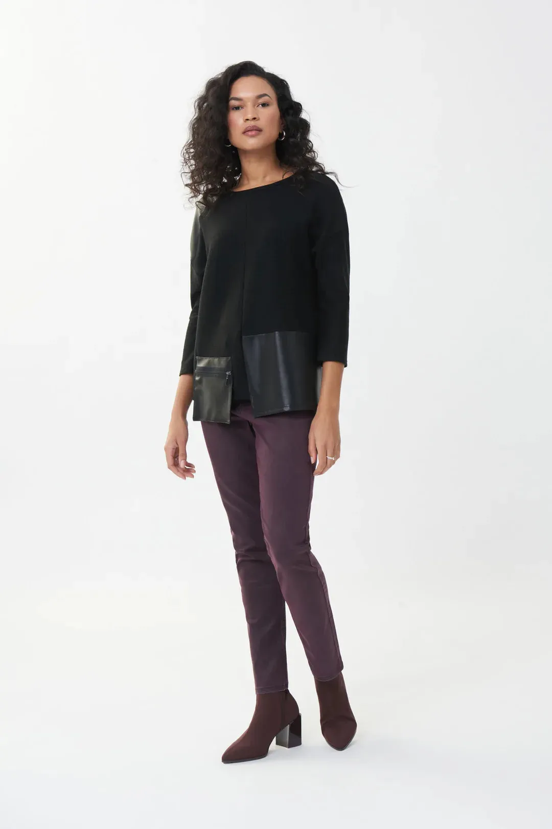 JOSEPH RIBKOFF 223025 Leather Pocket Top