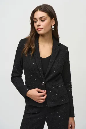 Joseph Ribkoff Sequin Bouclé Blazer With Chain Trim Details