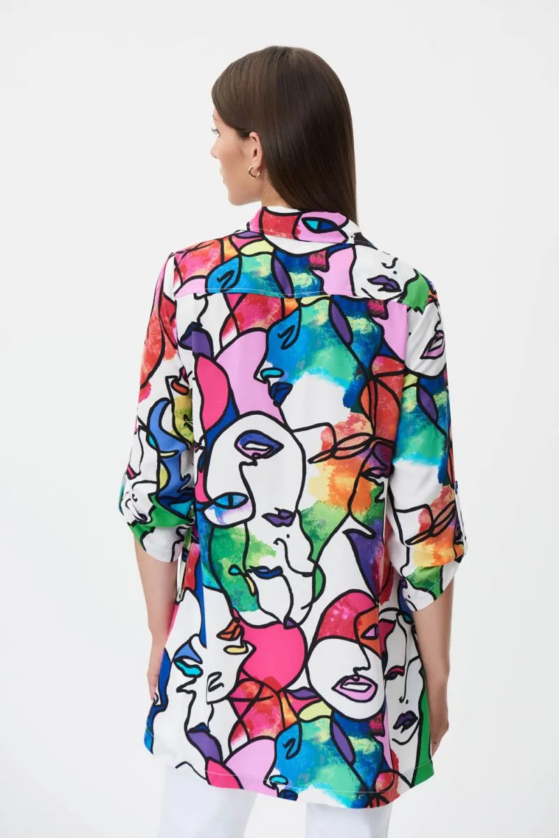 Joseph Ribkoff Vanilla/Multi Shirt Collar Tunic With Pockets Style 232101