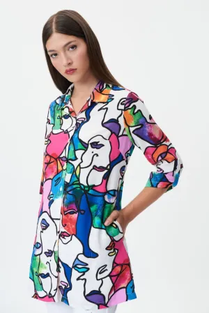 Joseph Ribkoff Vanilla/Multi Shirt Collar Tunic With Pockets Style 232101