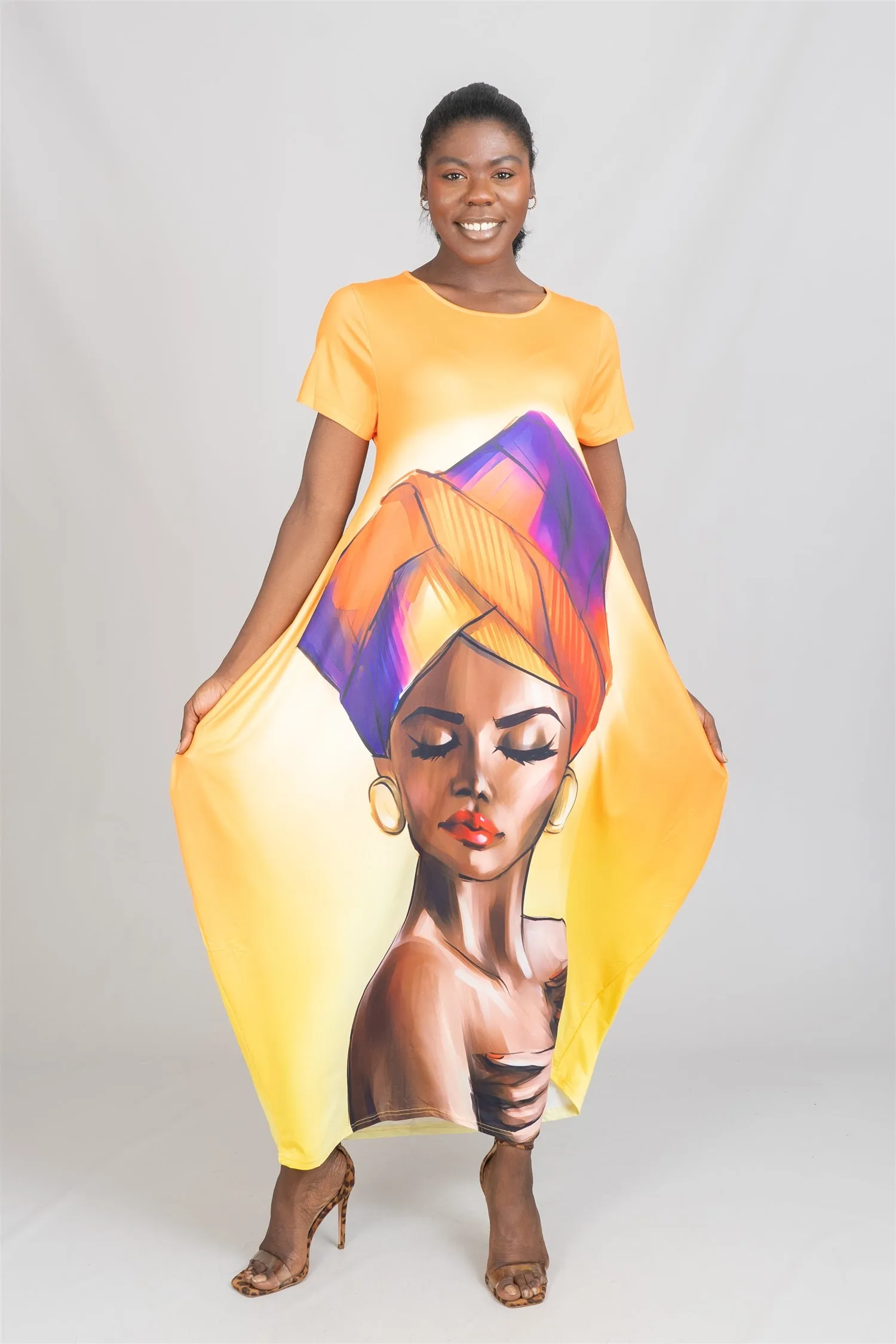KaraChic CHH23039 Face Print Knit Maxi Dress