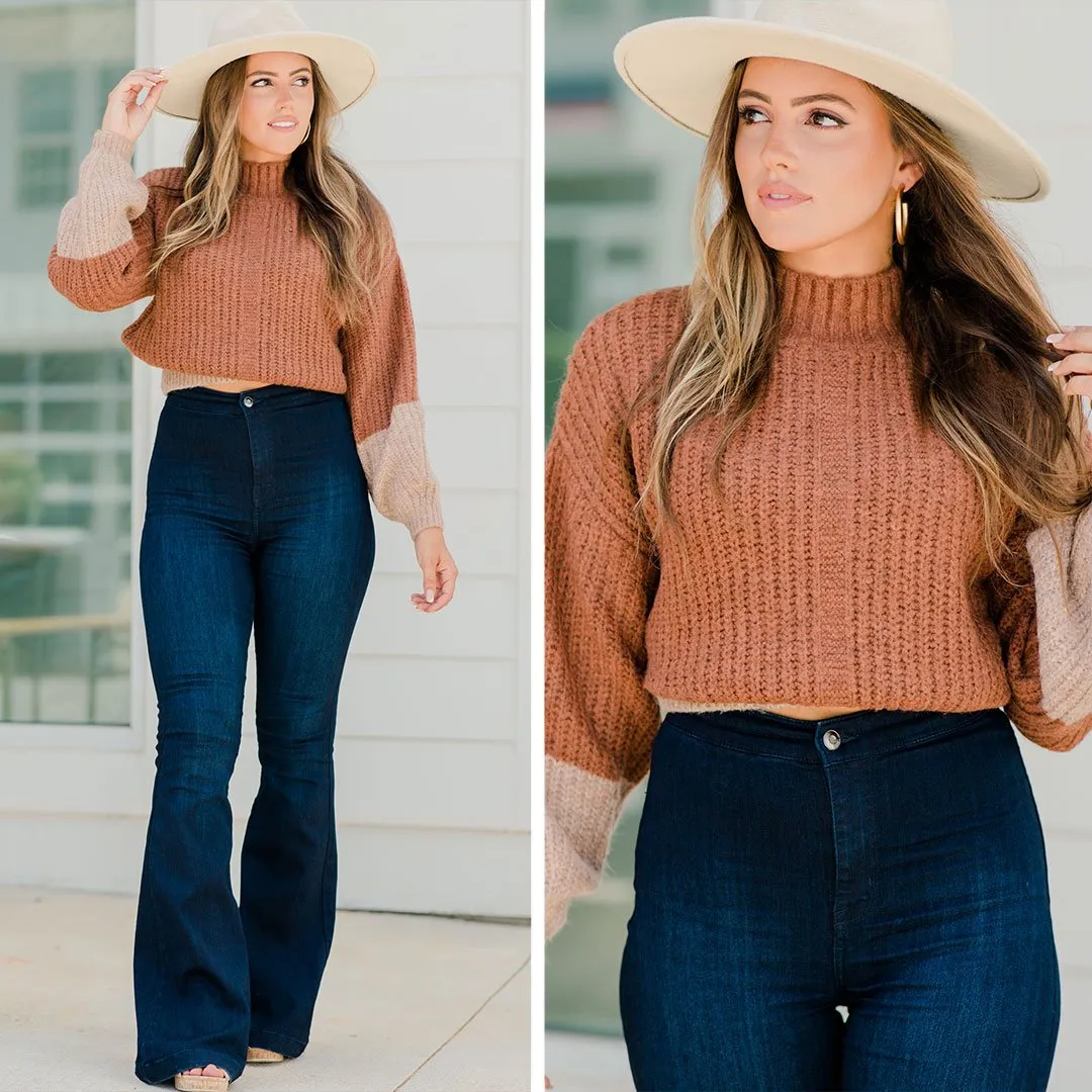 Keep Up Brown Colorblock Sweater