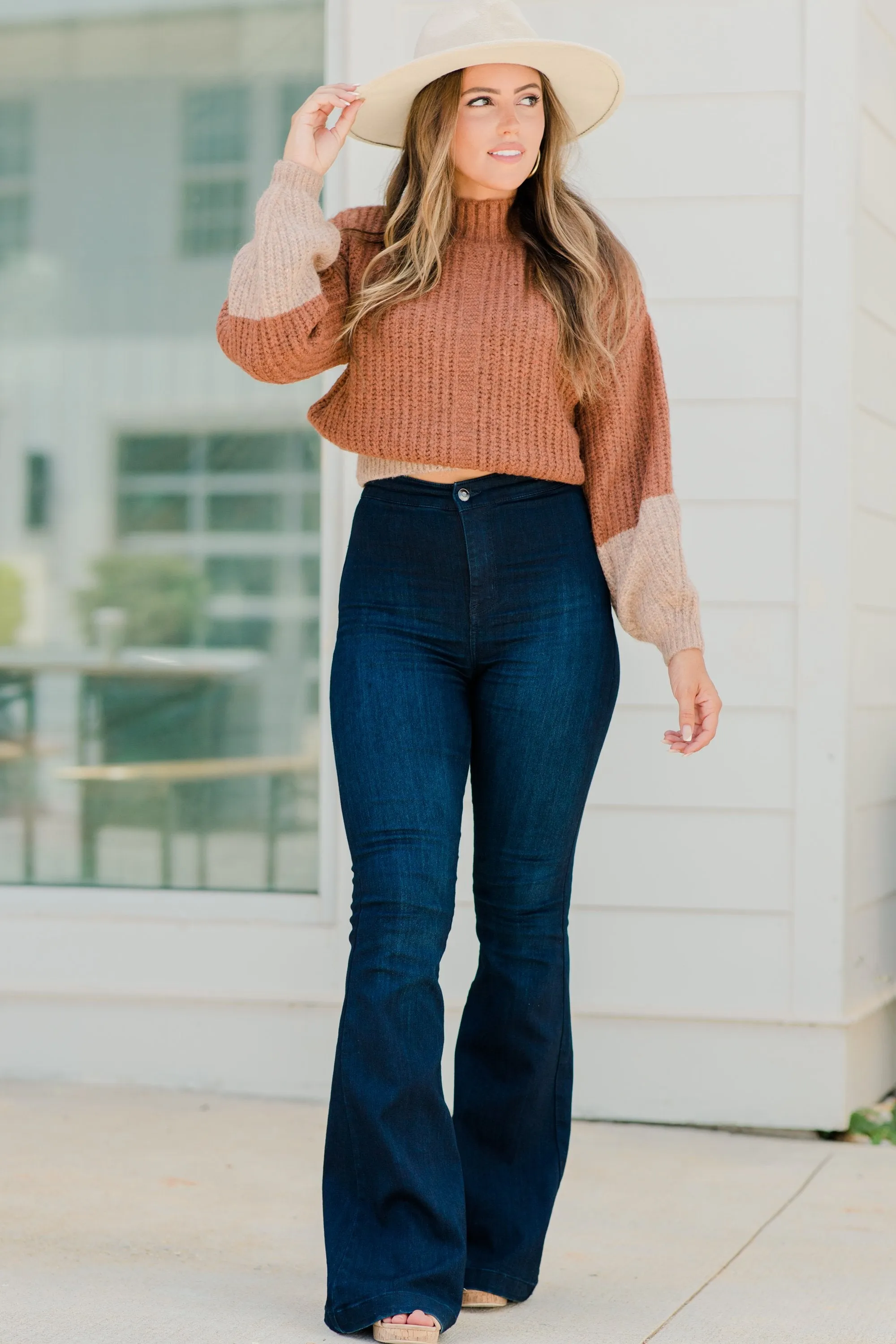 Keep Up Brown Colorblock Sweater