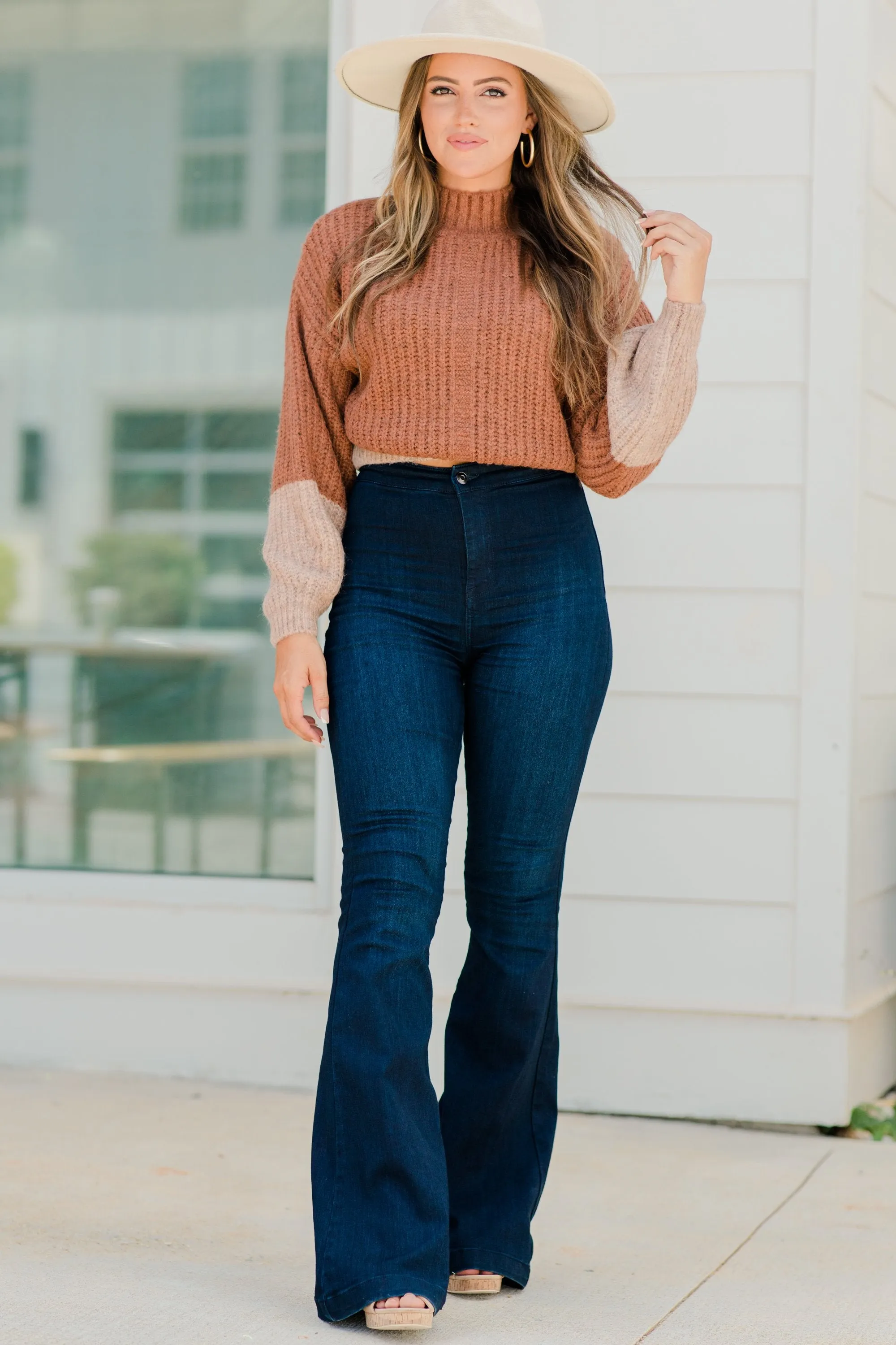 Keep Up Brown Colorblock Sweater
