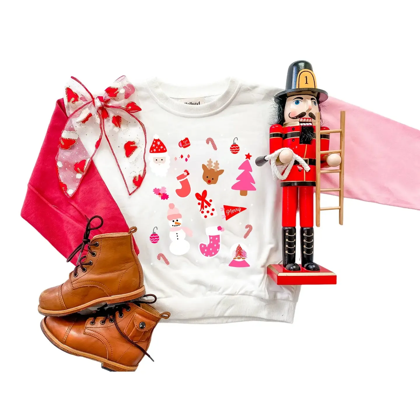 Kids Pink Christmas Colorblock Sweatshirt