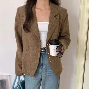 [Korean Style] High Quality Vintage Style Brown Single Breasted Blazer
