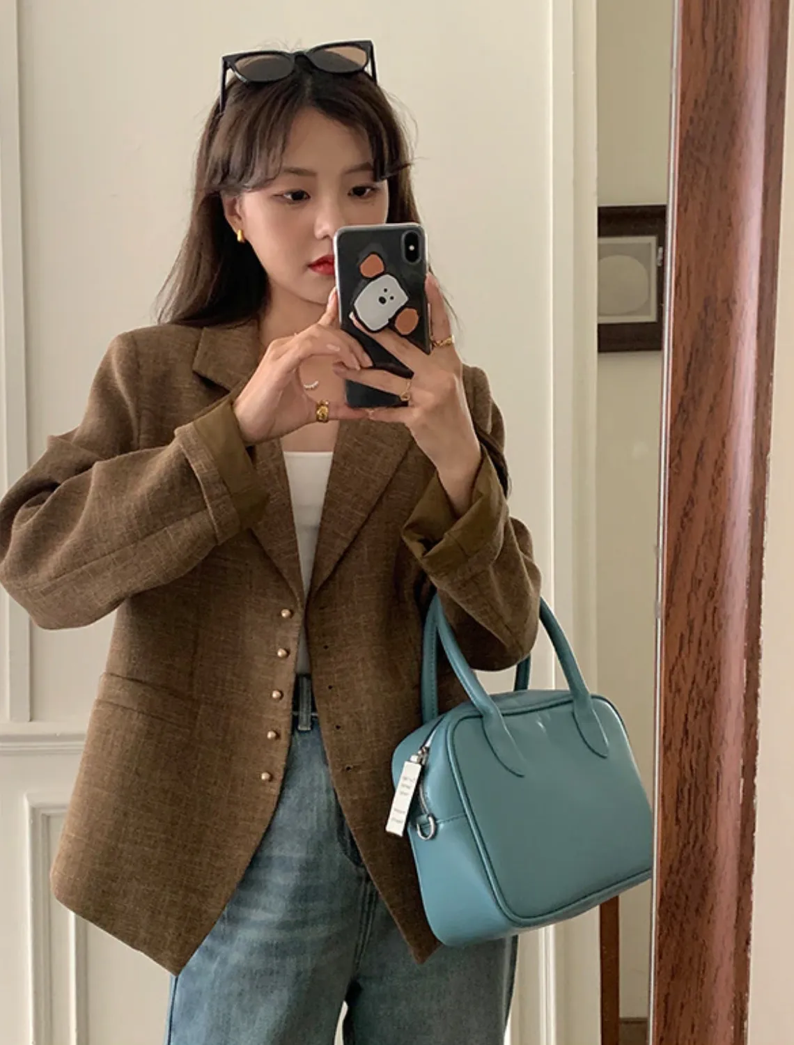 [Korean Style] High Quality Vintage Style Brown Single Breasted Blazer