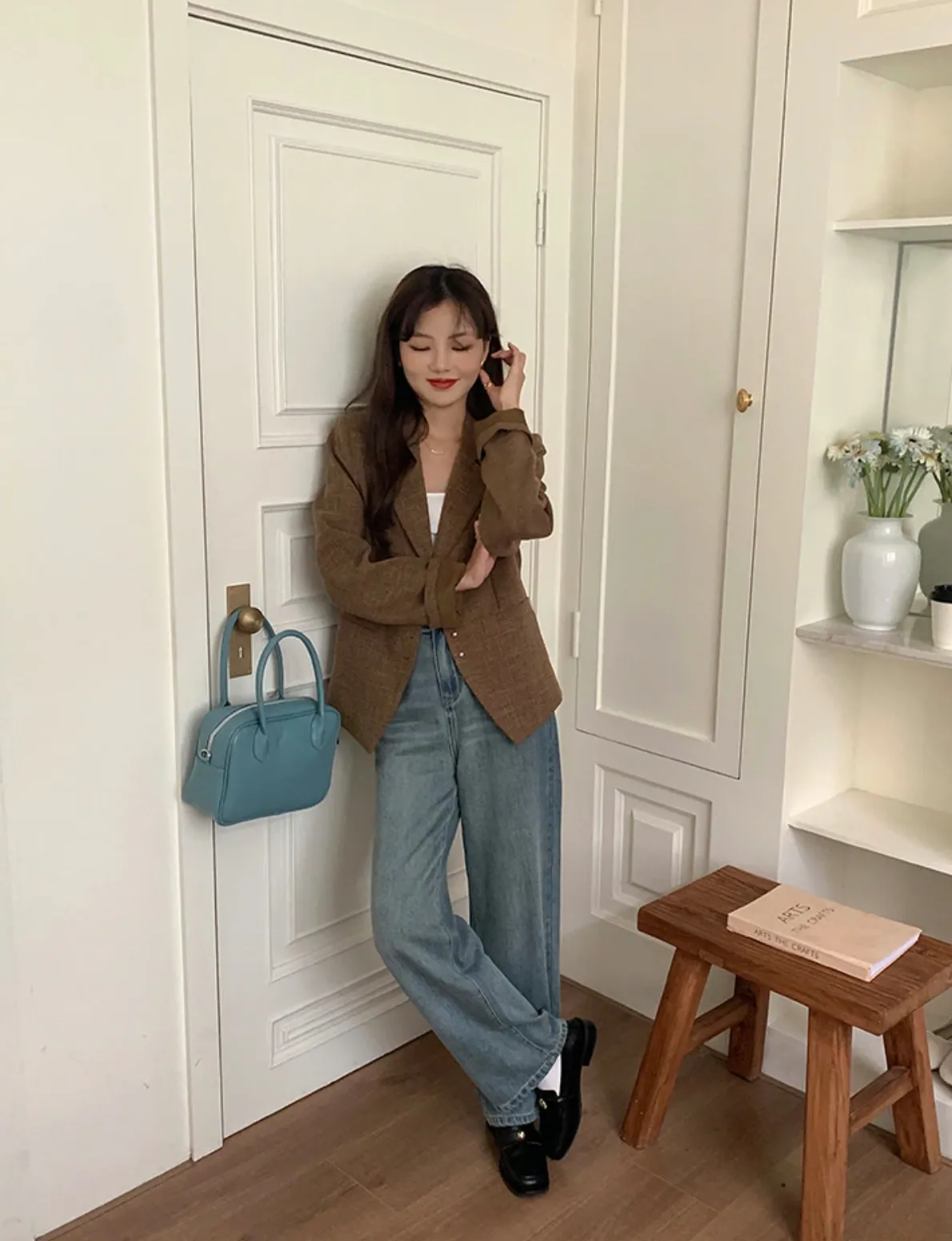 [Korean Style] High Quality Vintage Style Brown Single Breasted Blazer