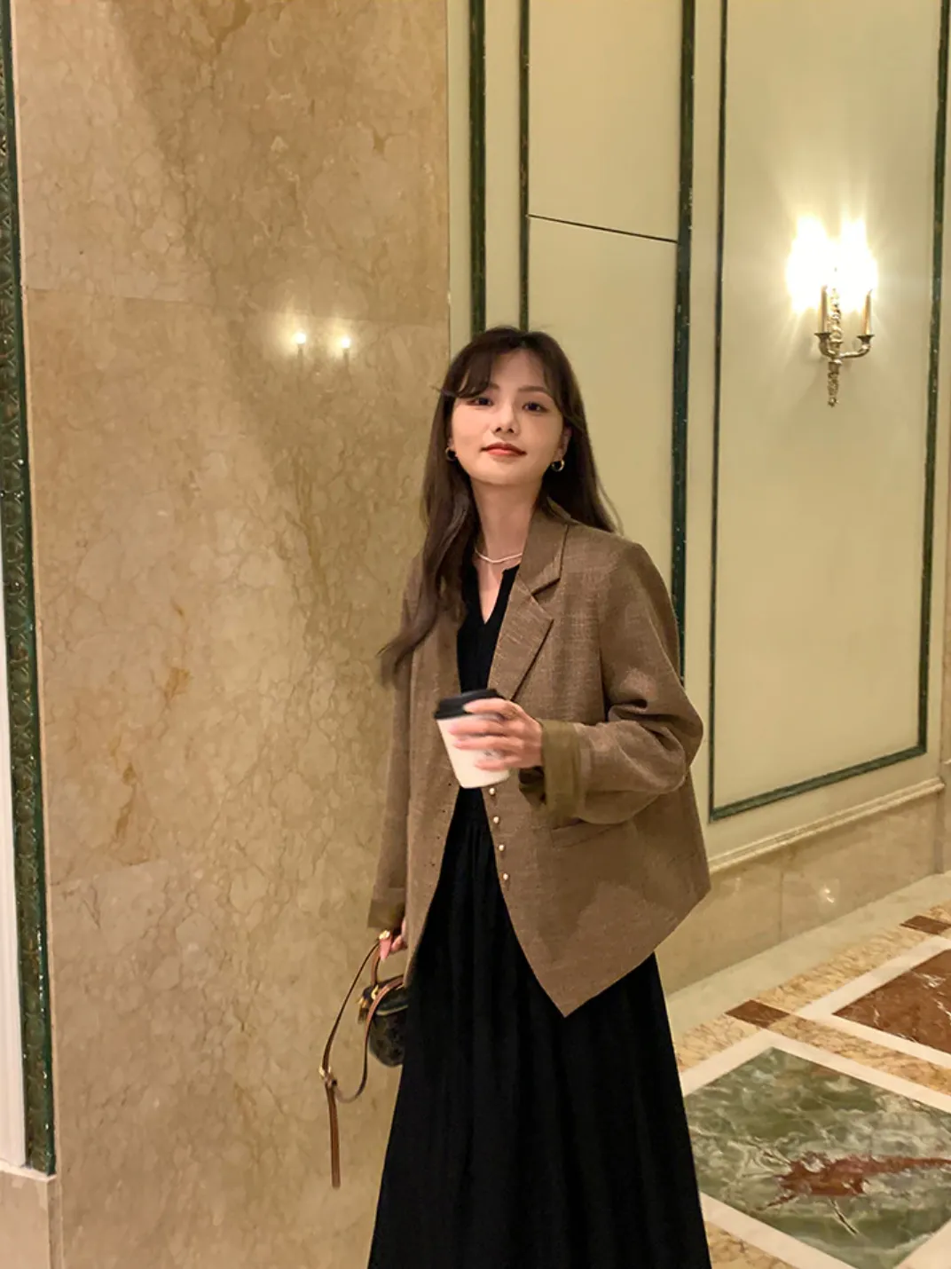 [Korean Style] High Quality Vintage Style Brown Single Breasted Blazer