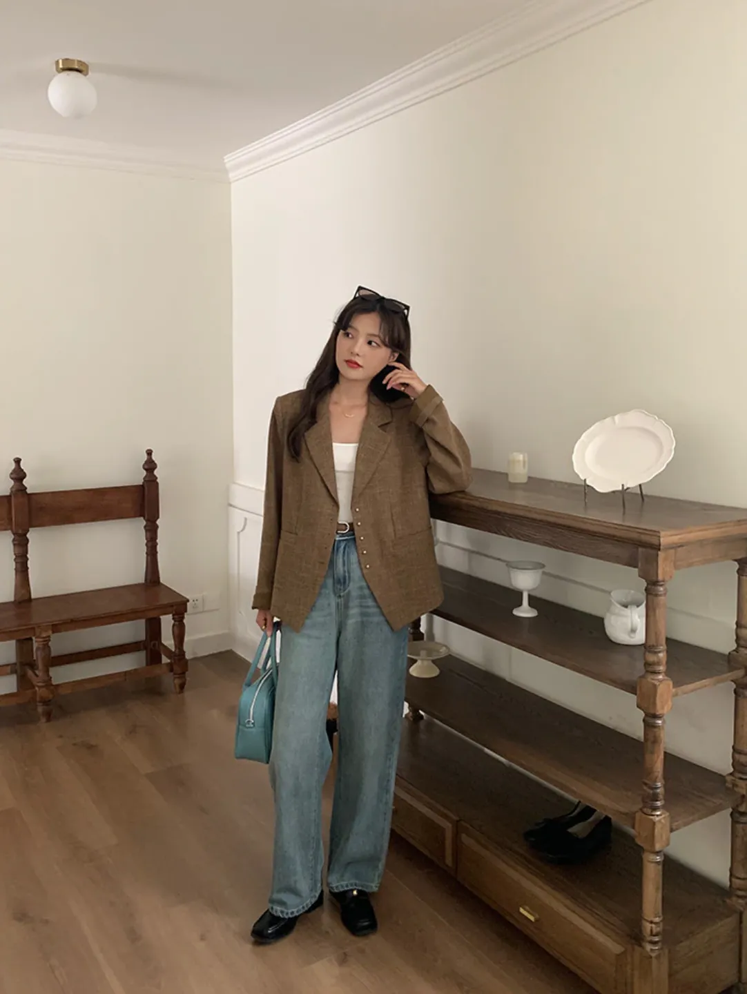 [Korean Style] High Quality Vintage Style Brown Single Breasted Blazer
