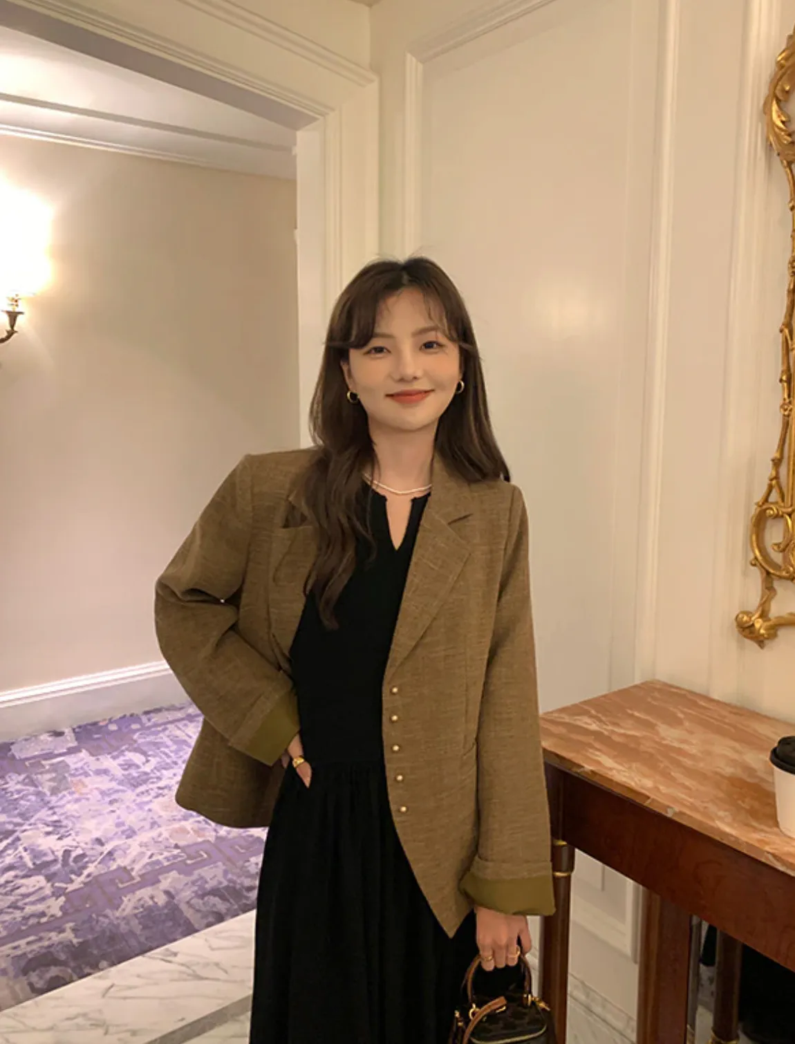 [Korean Style] High Quality Vintage Style Brown Single Breasted Blazer
