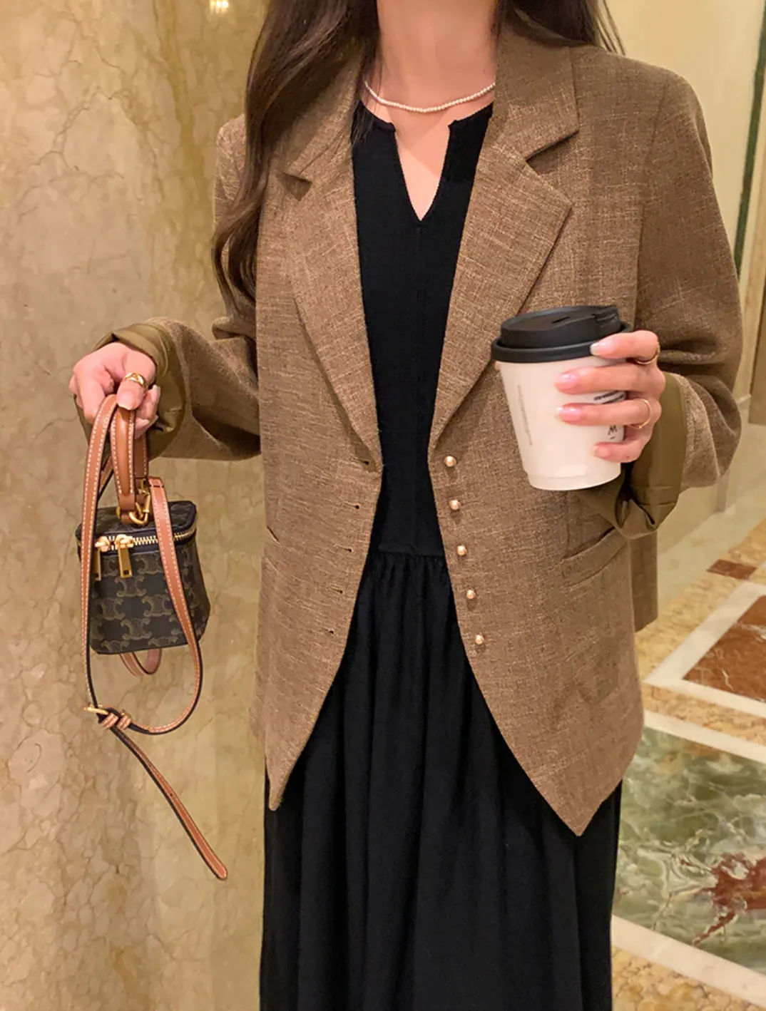[Korean Style] High Quality Vintage Style Brown Single Breasted Blazer