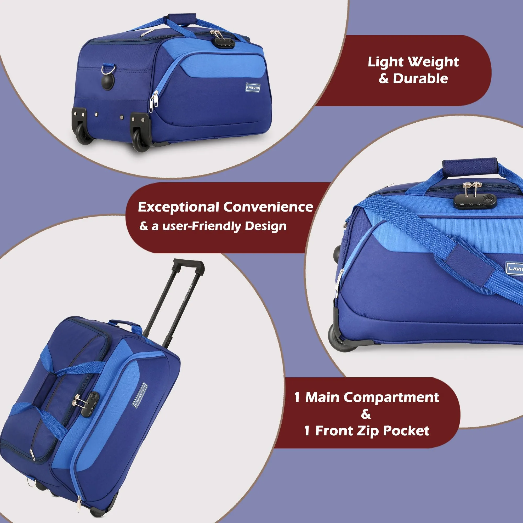 Lavie Sport 57 cms Anti-theft Sage Wheel Duffle Bag | Navy