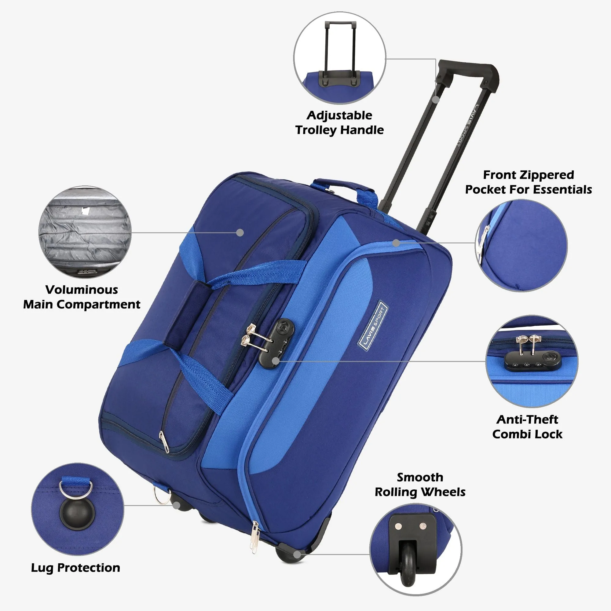 Lavie Sport 57 cms Anti-theft Sage Wheel Duffle Bag | Navy