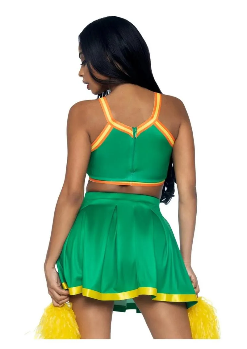 Leg Avenue Bring It Baddie Set Top with Cheer Logo, Pleated Skirt and Pom Pom