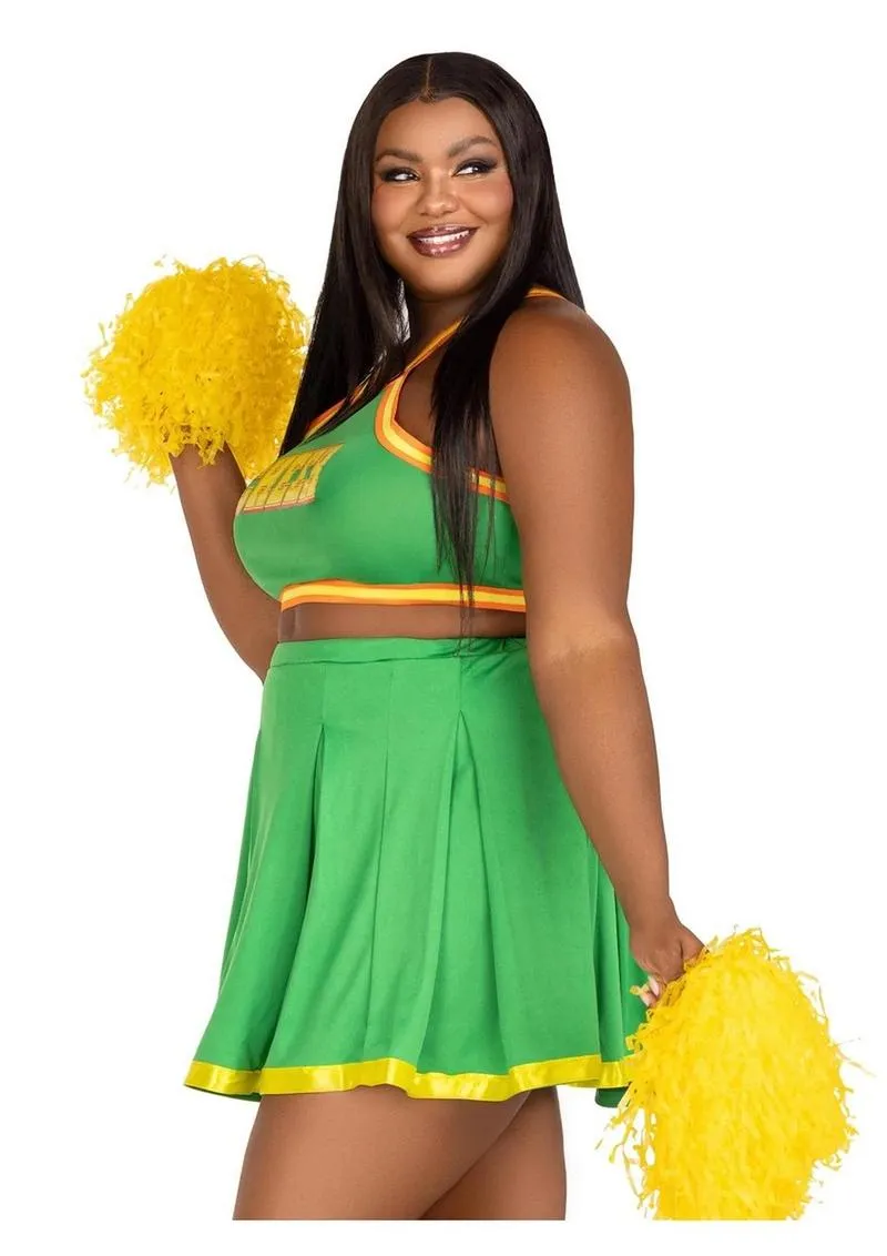 Leg Avenue Bring It Baddie Set Top with Cheer Logo, Pleated Skirt and Pom Pom