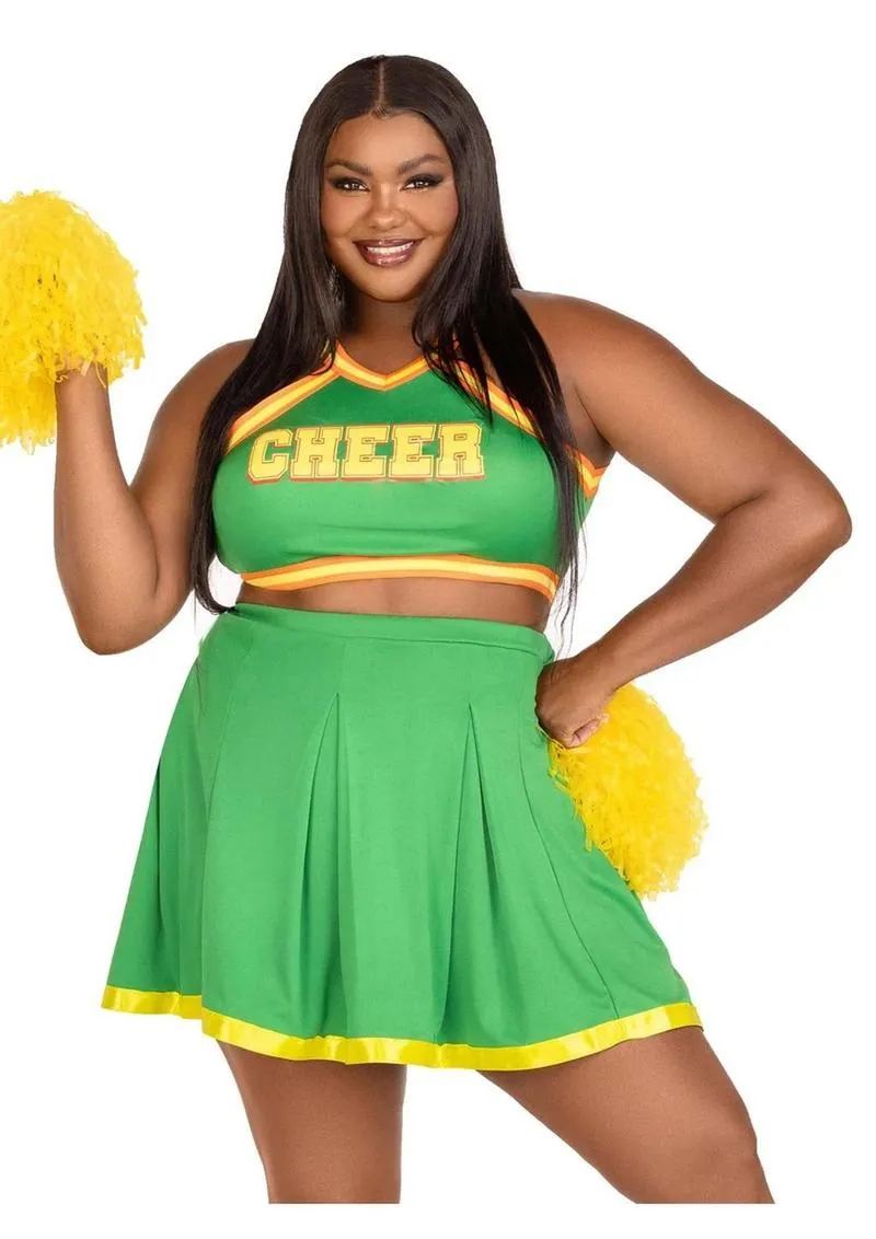 Leg Avenue Bring It Baddie Set Top with Cheer Logo, Pleated Skirt and Pom Pom
