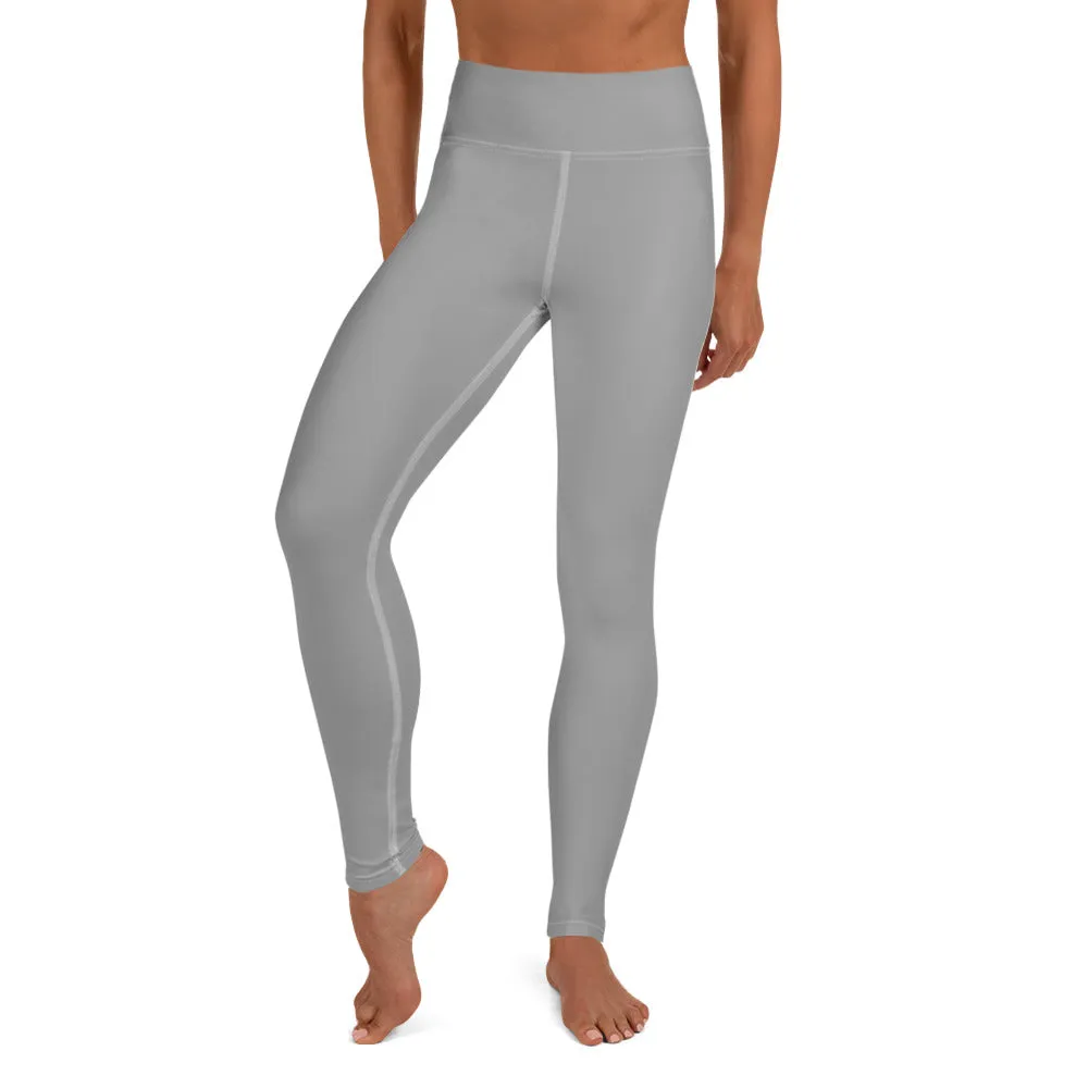 Light Grey Solid Yoga Leggings, Pastel Gray Color Women's Long Tights-Made in USA/EU/MX