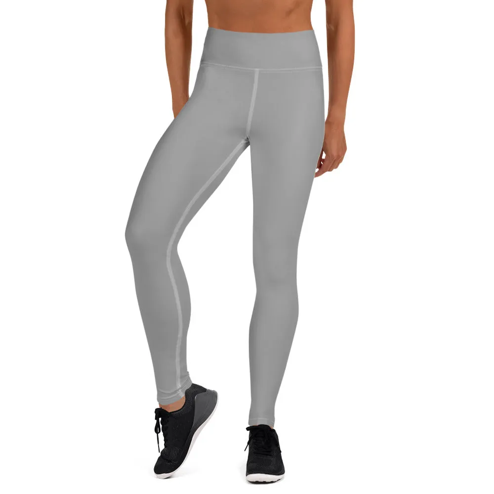 Light Grey Solid Yoga Leggings, Pastel Gray Color Women's Long Tights-Made in USA/EU/MX
