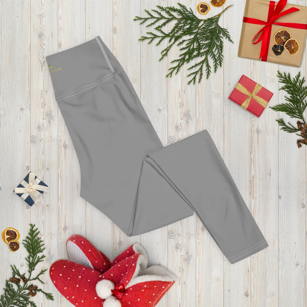 Light Grey Solid Yoga Leggings, Pastel Gray Color Women's Long Tights-Made in USA/EU/MX