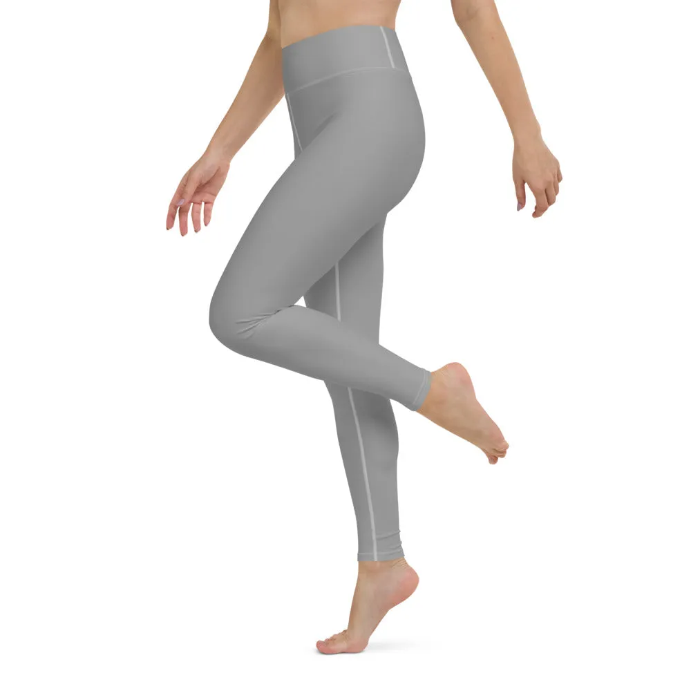Light Grey Solid Yoga Leggings, Pastel Gray Color Women's Long Tights-Made in USA/EU/MX
