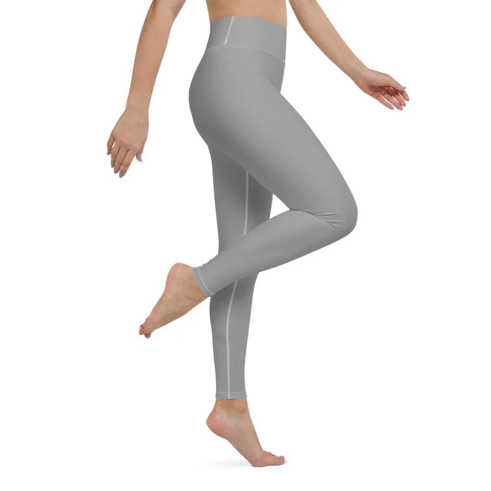 Light Grey Solid Yoga Leggings, Pastel Gray Color Women's Long Tights-Made in USA/EU/MX